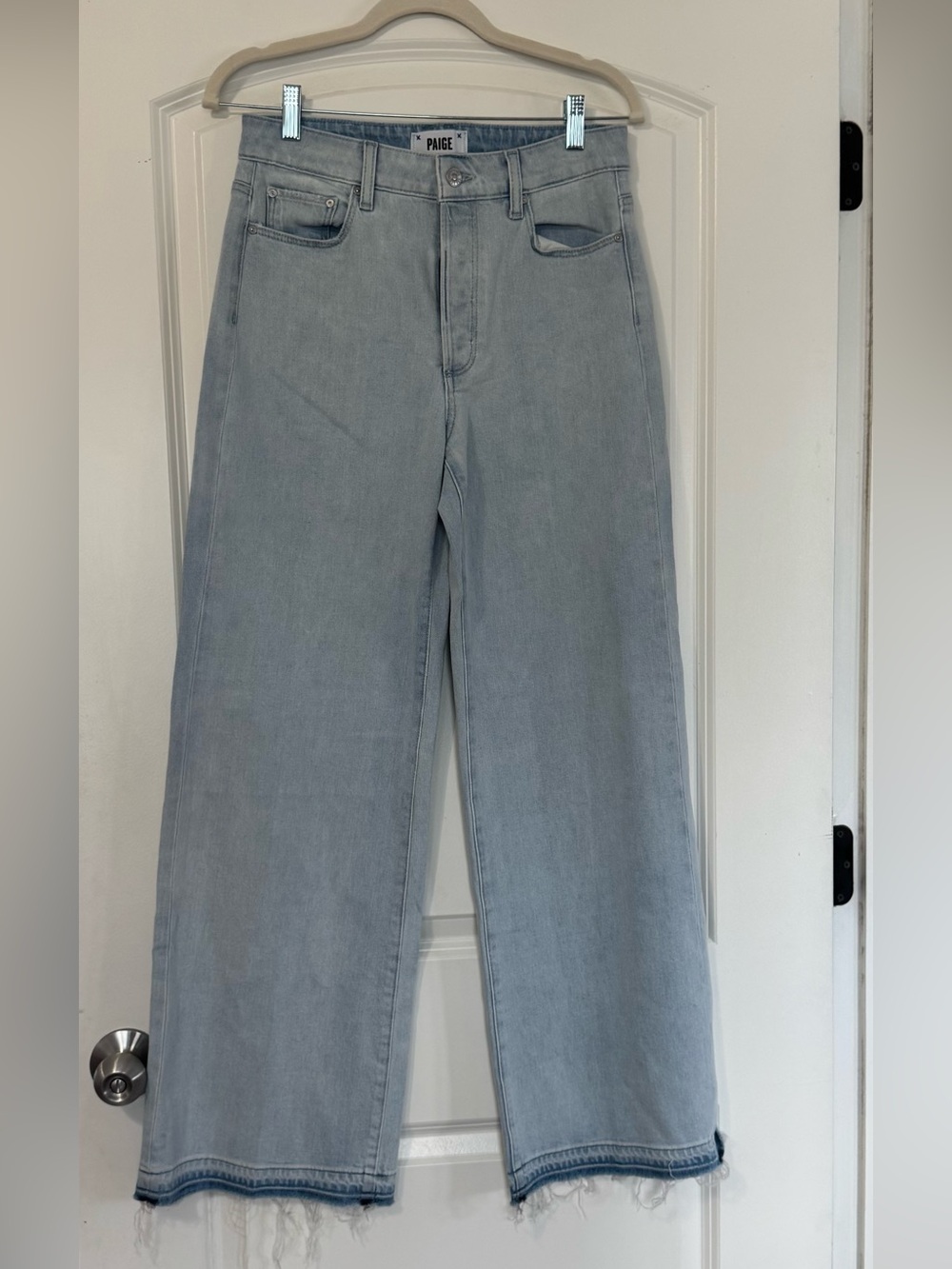 PAIGE Women's 27 Light Wash Wide Leg Jeans Raw Hem 31” Inseam